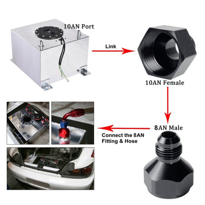 AN10 to AN8 Male and Female Connector Conversion Screw Oil Cooler Conversion Reducer Adapter (Black) - In Car by buy2fix | Online Shopping UK | buy2fix