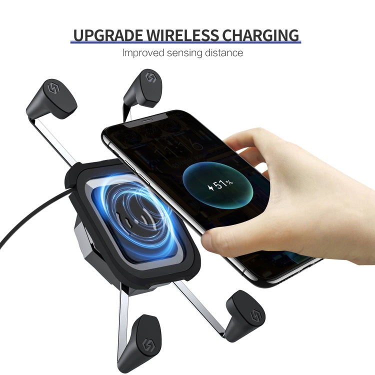 ZH-1558D2 Motorcycle M10 Ball Joint X-shape Aluminum Alloy Qi Wireless Charging Phone Holder - In Car by buy2fix | Online Shopping UK | buy2fix