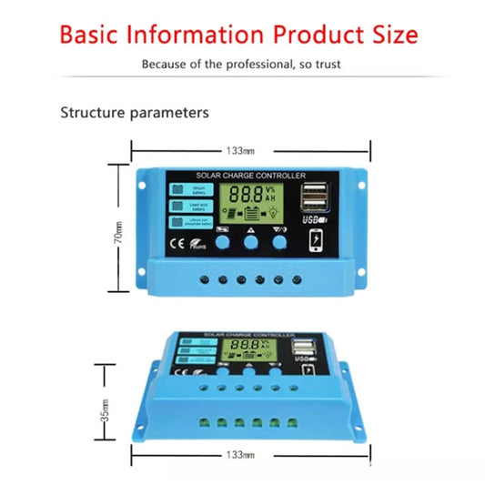 10A Solar Charge Controller 12V / 24V Lithium Lead-Acid Battery Charge Discharge PV Controller by buy2fix