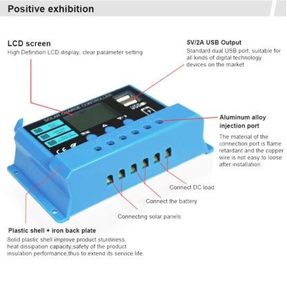 30A Solar Charge Controller 12V / 24V Lithium Lead-Acid Battery Charge Discharge PV Controller - In Car by buy2fix | Online Shopping UK | buy2fix