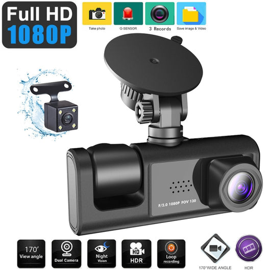A1 3-lens Video HD Night Vision Car Driving Recorder, with Rear View Camera by buy2fix