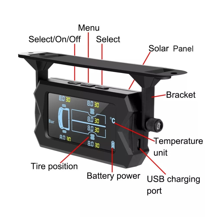 8 Bar Solar Wireless Tire Pressure Monitoring System TPMS 6 External Sensors for 6-wheel Truck Bus - In Car by buy2fix | Online Shopping UK | buy2fix