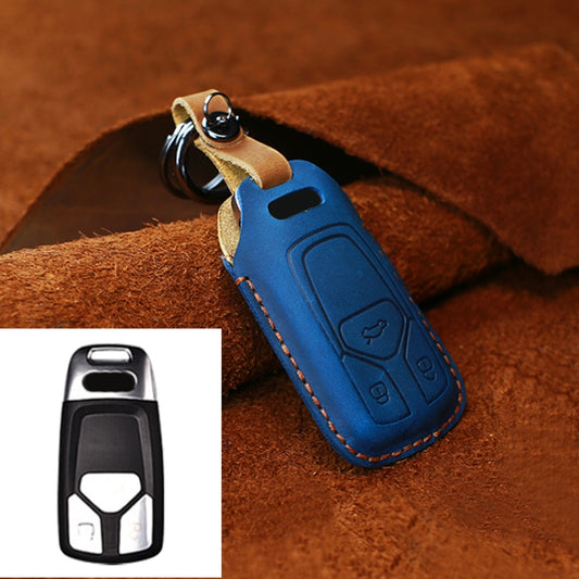 For Audi Series Car Cowhide Leather Key Protective Cover Key Case, A Version 2016-2017 (Blue) by buy2fix