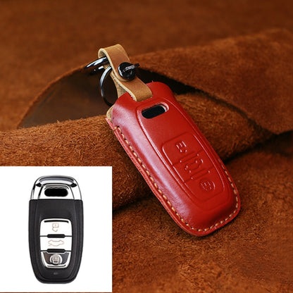 For Audi Series Car Cowhide Leather Key Protective Cover Key Case, B Version 2011-2018 (Red) by buy2fix