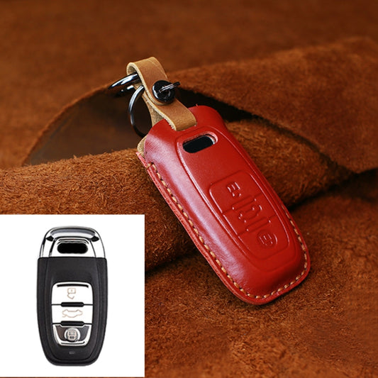 For Audi Series Car Cowhide Leather Key Protective Cover Key Case, B Version 2011-2018 (Red) by buy2fix