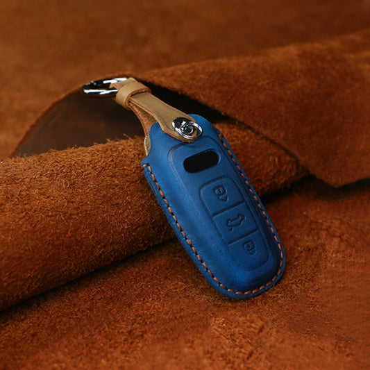 For Audi Series Car Cowhide Leather Key Protective Cover Key Case, C Version 2018 and Above (Blue) by buy2fix