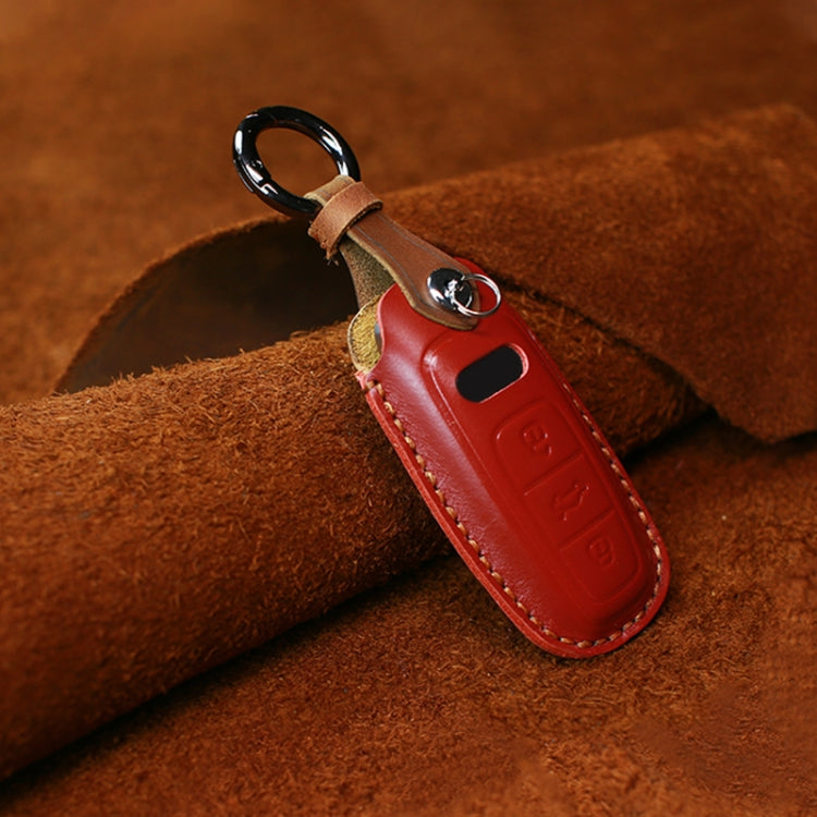 For Audi Series Car Cowhide Leather Key Protective Cover Key Case, C Version 2018 and Above (Red) by buy2fix