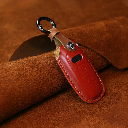 For Audi Series Car Cowhide Leather Key Protective Cover Key Case, C Version 2018 and Above (Red) by buy2fix