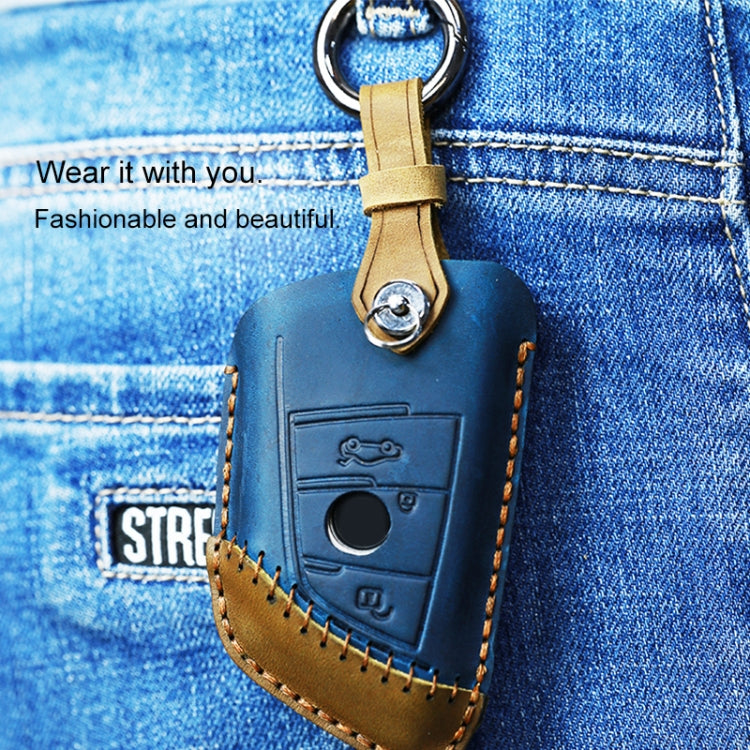 For BMW Blade Style Car Cowhide Leather Key Protective Cover Key Case, Two Keys Version (Red) by buy2fix