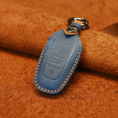 For PEUGEOT Car Cowhide Leather Key Protective Cover Key Case(Blue) by buy2fix
