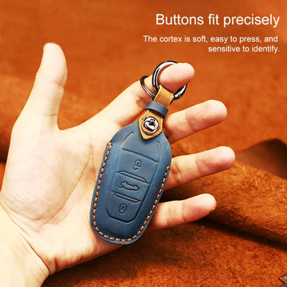 For PEUGEOT Car Cowhide Leather Key Protective Cover Key Case(Blue) by buy2fix