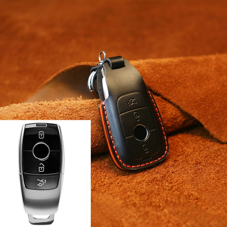For Mercedes-Benz Colorful Edge Style Car Cowhide Leather Key Protective Cover Key Case (Black) by buy2fix