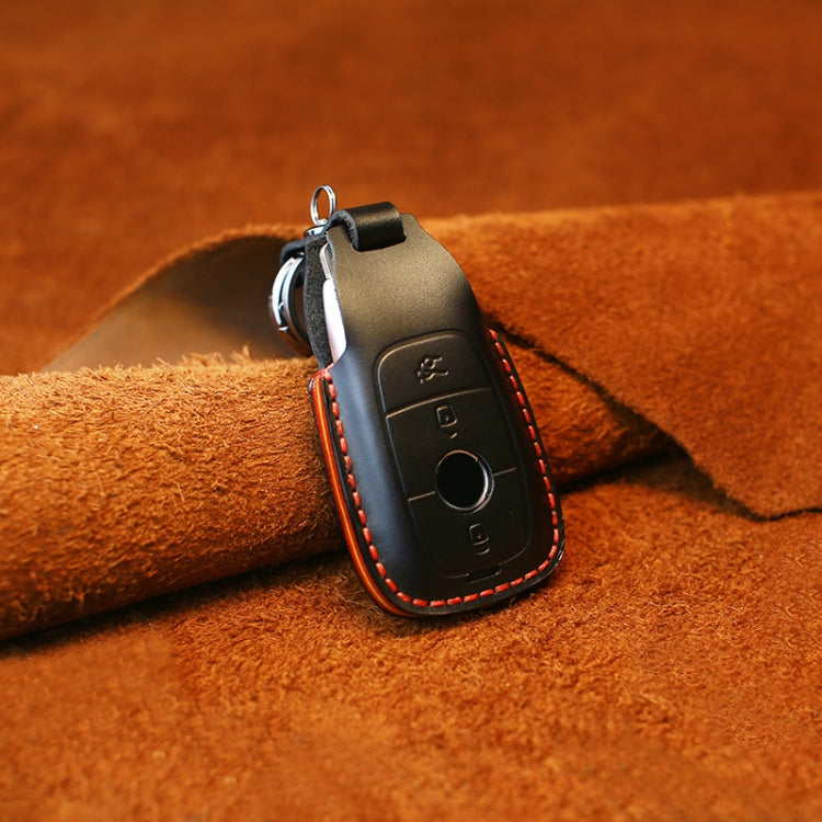 For Mercedes-Benz Colorful Edge Style Car Cowhide Leather Key Protective Cover Key Case (Black) by buy2fix