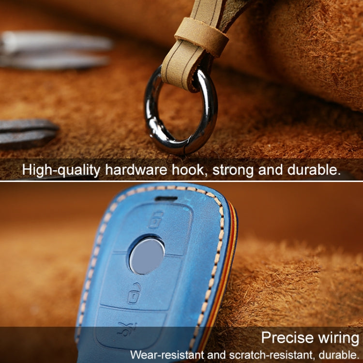 For Mercedes-Benz Colorful Edge Style Car Cowhide Leather Key Protective Cover Key Case (Black) by buy2fix