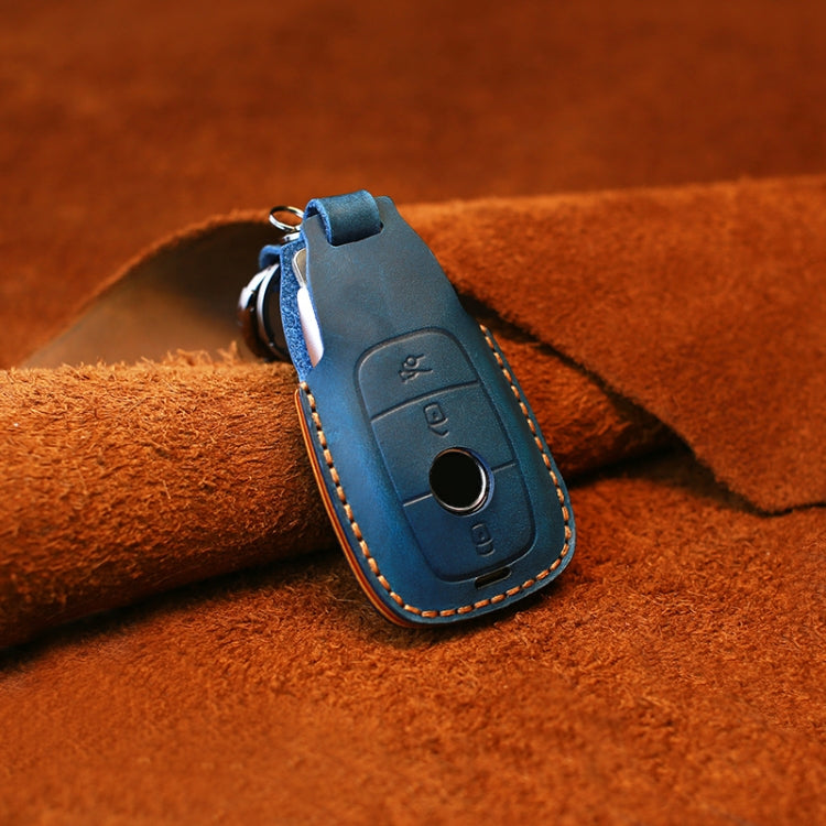 For Mercedes-Benz Colorful Edge Style Car Cowhide Leather Key Protective Cover Key Case (Blue) by buy2fix