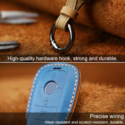 For Mercedes-Benz Colorful Edge Style Car Cowhide Leather Key Protective Cover Key Case (Blue) by buy2fix