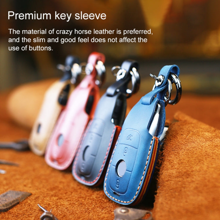 For Mercedes-Benz Colorful Edge Style Car Cowhide Leather Key Protective Cover Key Case (Blue) by buy2fix