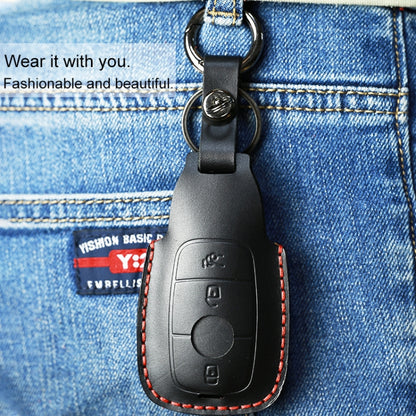 For Mercedes-Benz Colorful Edge Style Car Cowhide Leather Key Protective Cover Key Case (Blue) by buy2fix