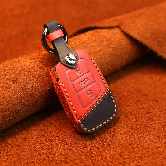 For Volkswagen Car Cowhide Leather Key Protective Cover Key Case, A Version(Red) by buy2fix