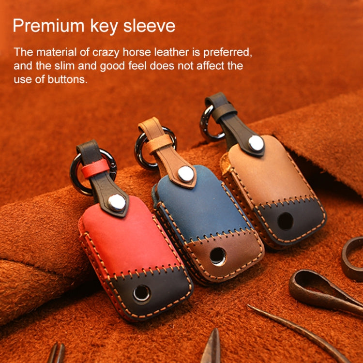 For Volkswagen Car Cowhide Leather Key Protective Cover Key Case, A Version(Brown) by buy2fix