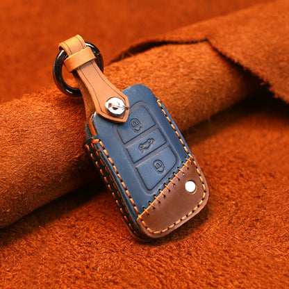 For Volkswagen Car Cowhide Leather Key Protective Cover Key Case, B Version(Blue) by buy2fix