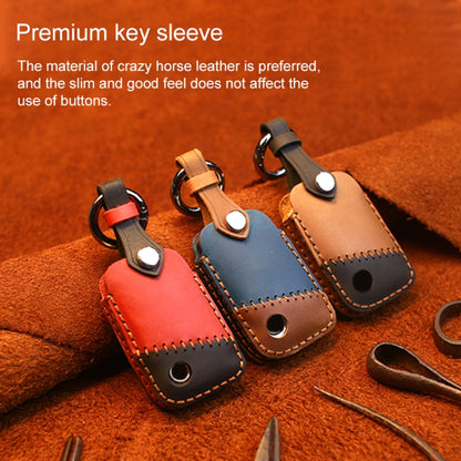 For Volkswagen Car Cowhide Leather Key Protective Cover Key Case, B Version(Blue) by buy2fix