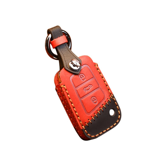 For Volkswagen Car Cowhide Leather Key Protective Cover Key Case, B Version(Red) by buy2fix