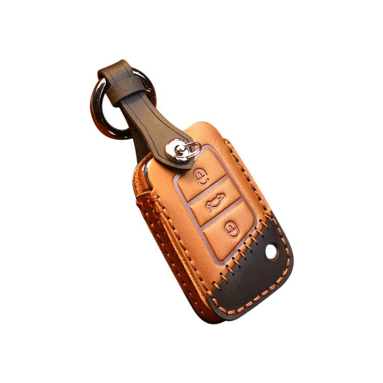 For Volkswagen Car Cowhide Leather Key Protective Cover Key Case, B Version(Brown) by buy2fix