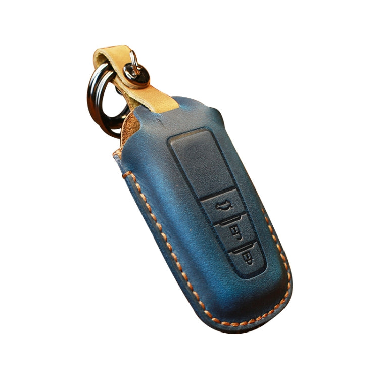 For Toyota Car Cowhide Leather Key Protective Cover Key Case, Three Keys Version (Blue) by buy2fix