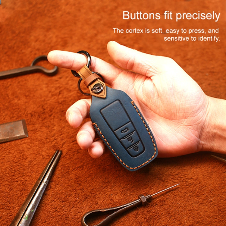 For Toyota Car Cowhide Leather Key Protective Cover Key Case, Three Keys Version (Blue) by buy2fix
