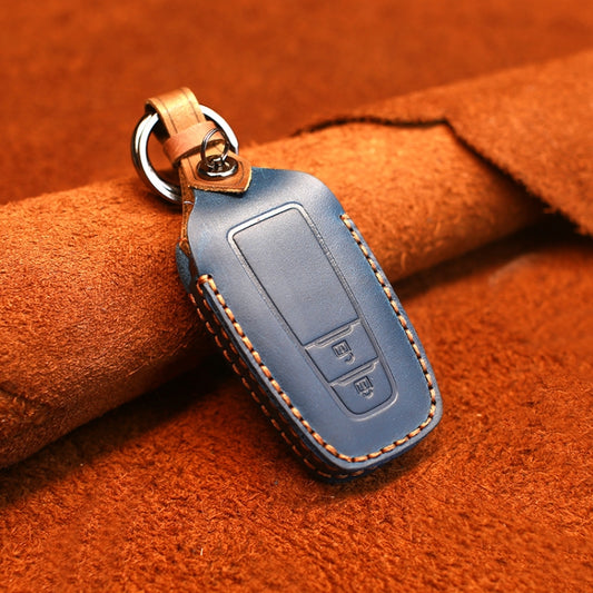 For Toyota Car Cowhide Leather Key Protective Cover Key Case, Two Keys Version (Blue) by buy2fix