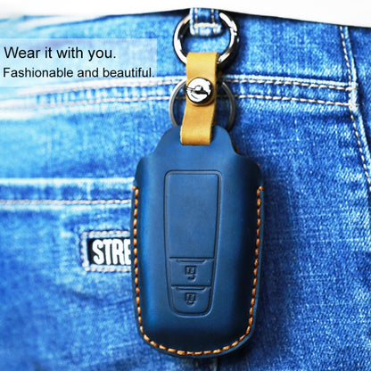 For Toyota Car Cowhide Leather Key Protective Cover Key Case, Two Keys Version (Blue) by buy2fix