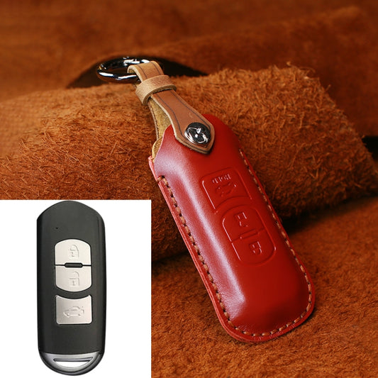 For Mazda Old Style Hallmo Car Cowhide Leather Key Protective Cover Key Case, Three Keys Version(Red) -  by Hallmo | Online Shopping UK | buy2fix
