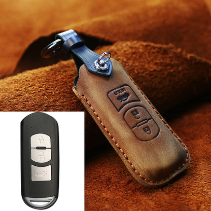 For Mazda Old Style Hallmo Car Cowhide Leather Key Protective Cover Key Case, Three Keys Version(Brown) -  by Hallmo | Online Shopping UK | buy2fix