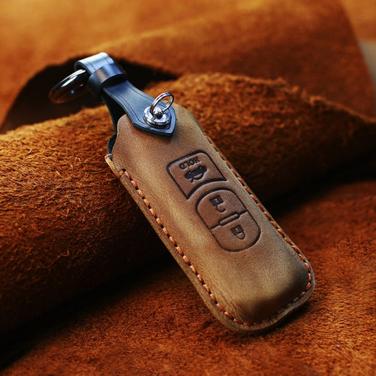 For Mazda Old Style Hallmo Car Cowhide Leather Key Protective Cover Key Case, Three Keys Version(Brown) by Hallmo
