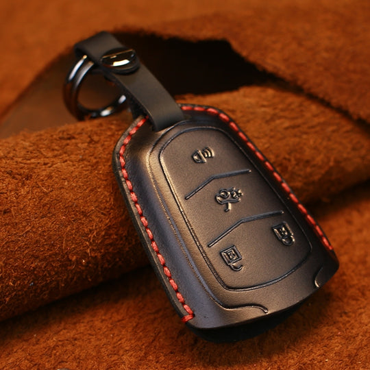 For Cadillac Car Cowhide Leather Key Protective Cover Key Case, Four Keys Version (Black)