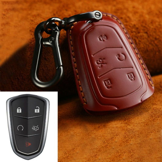 For Cadillac Car Cowhide Leather Key Protective Cover Key Case, Five Keys Version (Red) by buy2fix