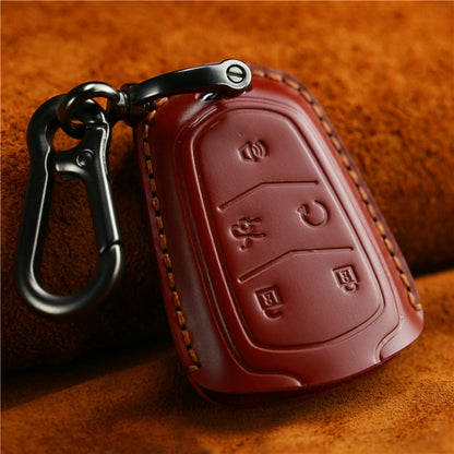 For Cadillac Car Cowhide Leather Key Protective Cover Key Case, Five Keys Version (Red) by buy2fix