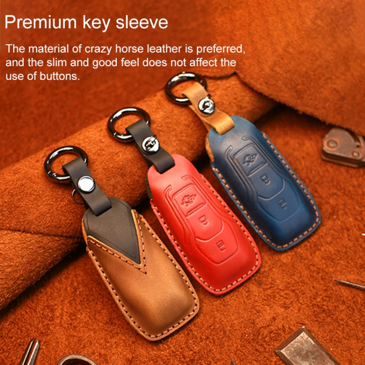 For Ford Old Style Car Cowhide Leather Key Protective Cover Key Case (Blue) by buy2fix