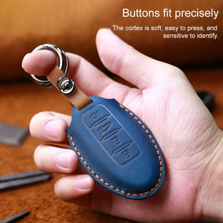 For Nissan Car Cowhide Leather Key Protective Cover Key Case, Three Keys Tailgate Version (Blue) by buy2fix
