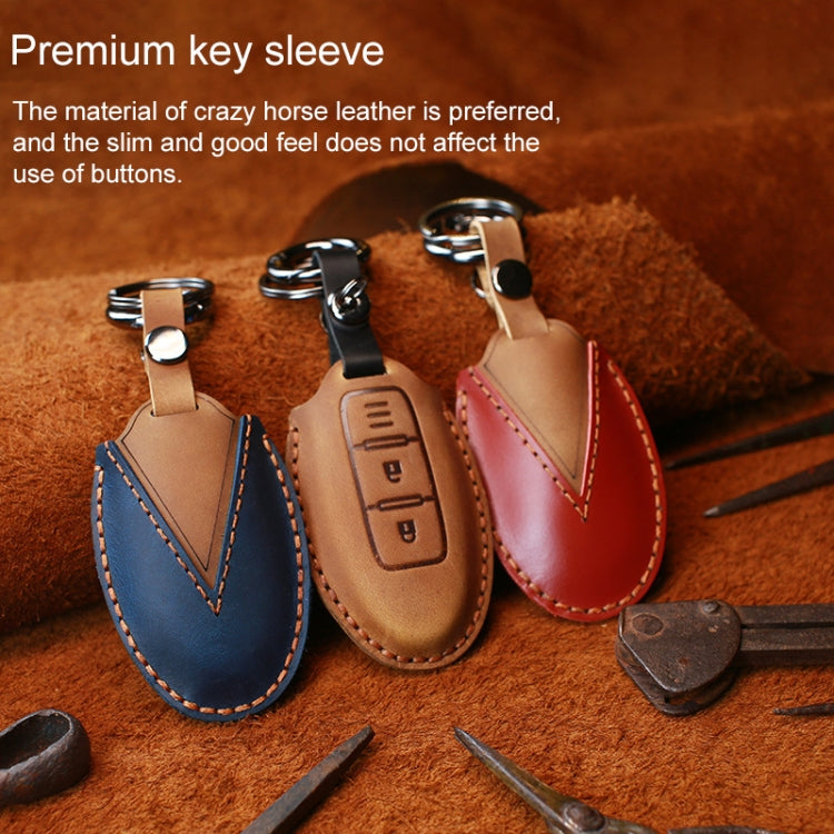 For Nissan Car Cowhide Leather Key Protective Cover Key Case, Three Keys Tailgate Version (Blue) by buy2fix