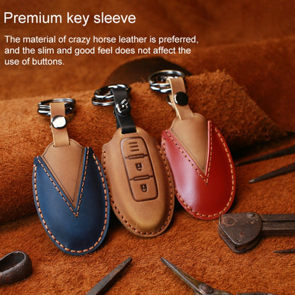 For Nissan Car Cowhide Leather Key Protective Cover Key Case, Three Keys Tailgate Version (Blue) by buy2fix