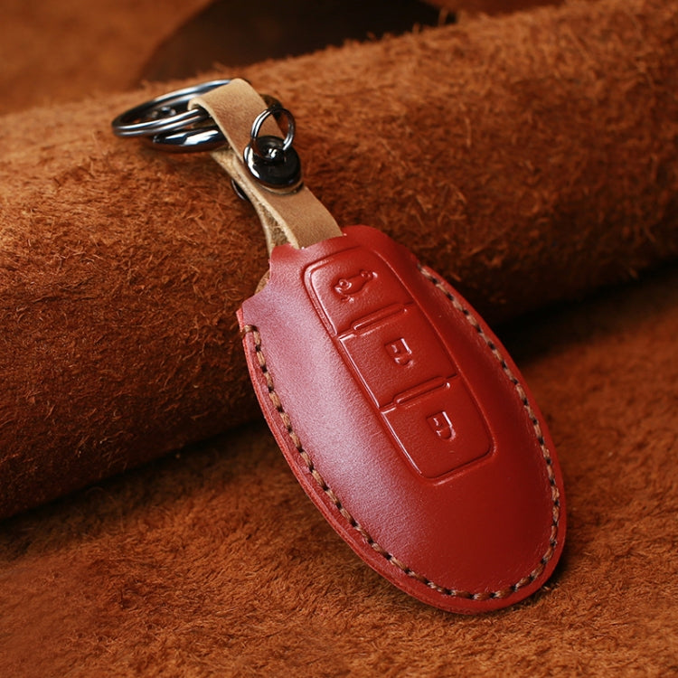 For Nissan Car Cowhide Leather Key Protective Cover Key Case, Three Keys Tailgate Version (Red) by buy2fix