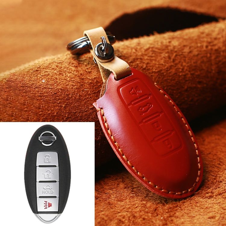 For Nissan Car Cowhide Leather Key Protective Cover Key Case, Four Keys Version (Red) by buy2fix