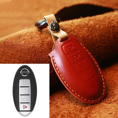 For Nissan Car Cowhide Leather Key Protective Cover Key Case, Four Keys Version (Red) by buy2fix