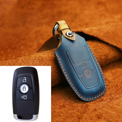For Ford Car Cowhide Leather Key Protective Cover Key Case, Three Keys Version (Blue) by buy2fix