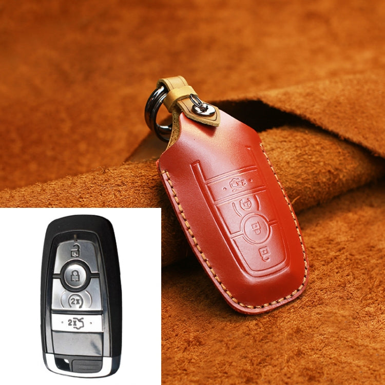 For Ford Car Cowhide Leather Key Protective Cover Key Case, Four Keys Version (Red) by buy2fix
