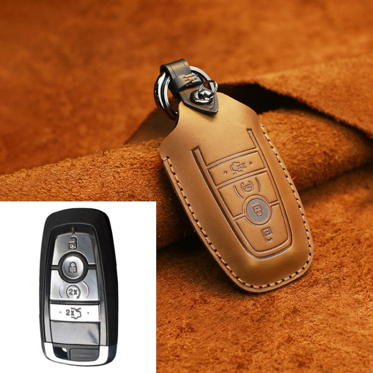 For Ford Car Cowhide Leather Key Protective Cover Key Case, Four Keys Version (Brown) by buy2fix