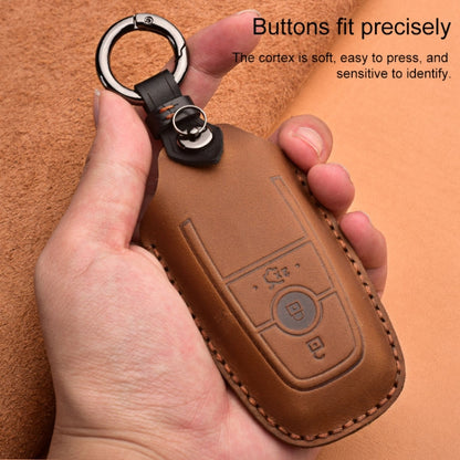 For Ford Car Cowhide Leather Key Protective Cover Key Case, Four Keys Version (Brown) by buy2fix