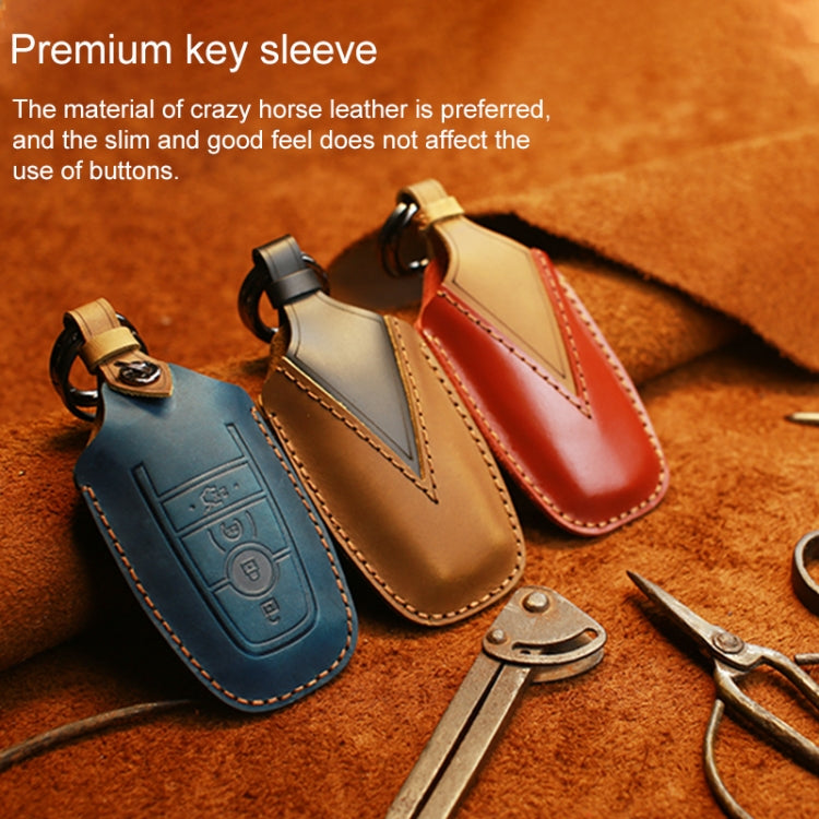 For Ford Car Cowhide Leather Key Protective Cover Key Case, Four Keys Version (Brown) by buy2fix